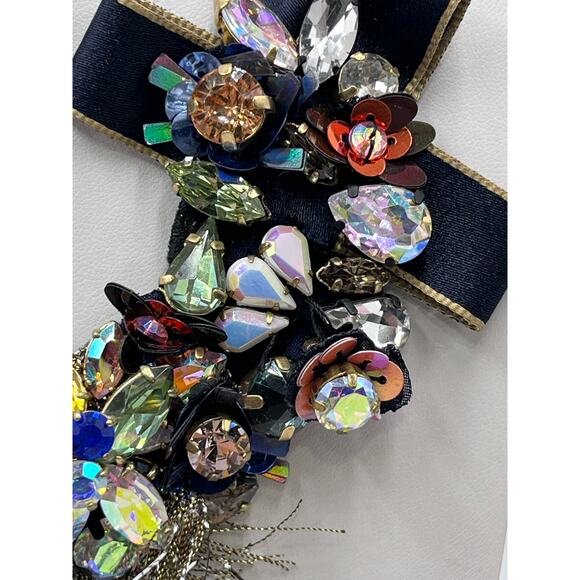 J. Crew Black Ribbon Funfetti AB Tinsel Sequin Floral Multicolor Bow necklace - Picture 7 of 16